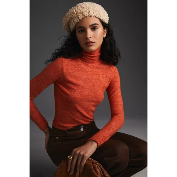 By Anthropologie Soft Knit Turtleneck XL Orange Rust Crop Fall Cozy Vibes - Picture 1 of 10